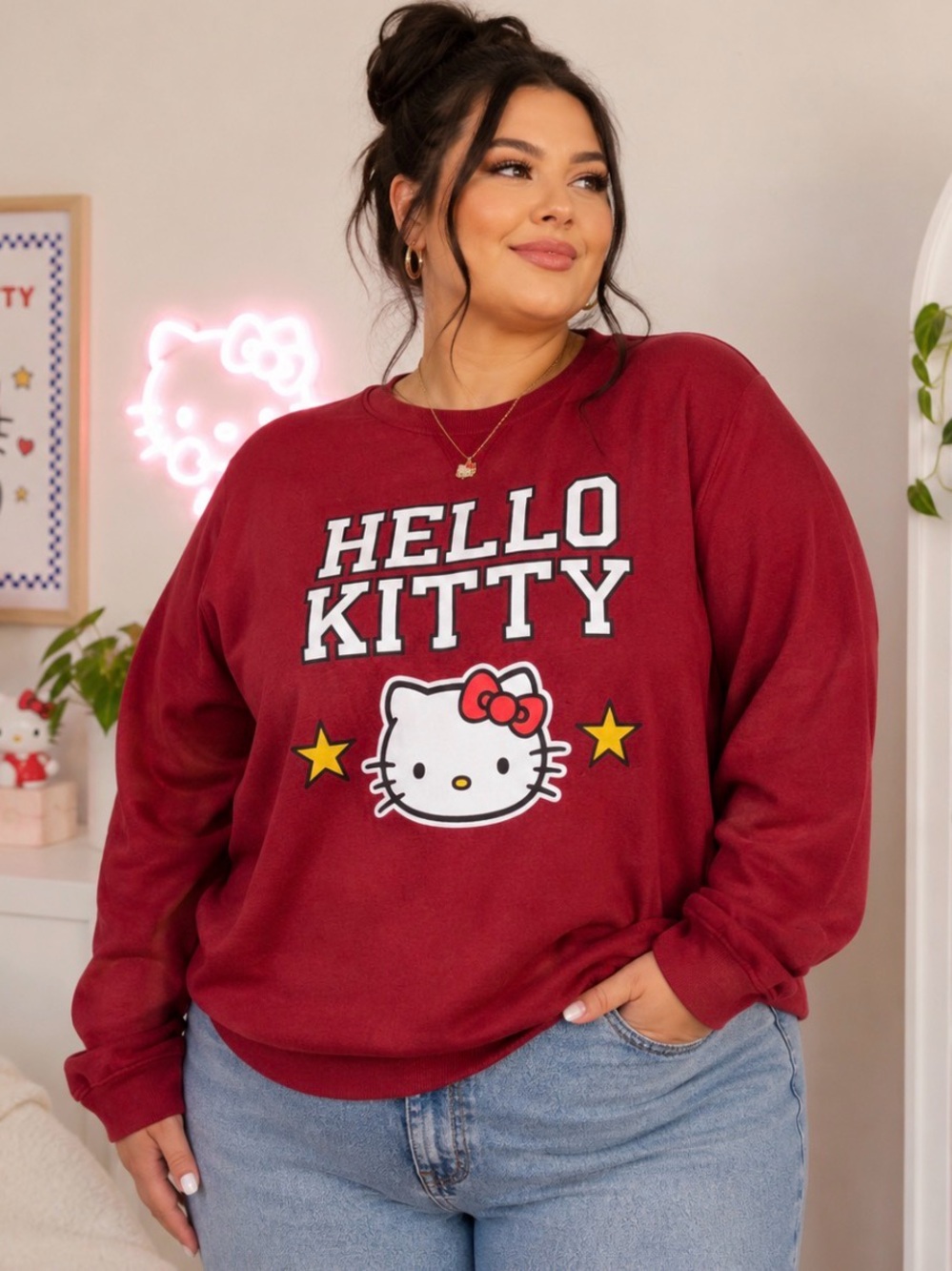 Hello Kitty Sanrio Women’s XXL Red Graphic Crewneck Sweatshirt
